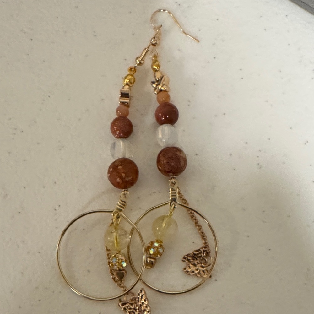 Elegant Gold and Brown Beaded Earrings